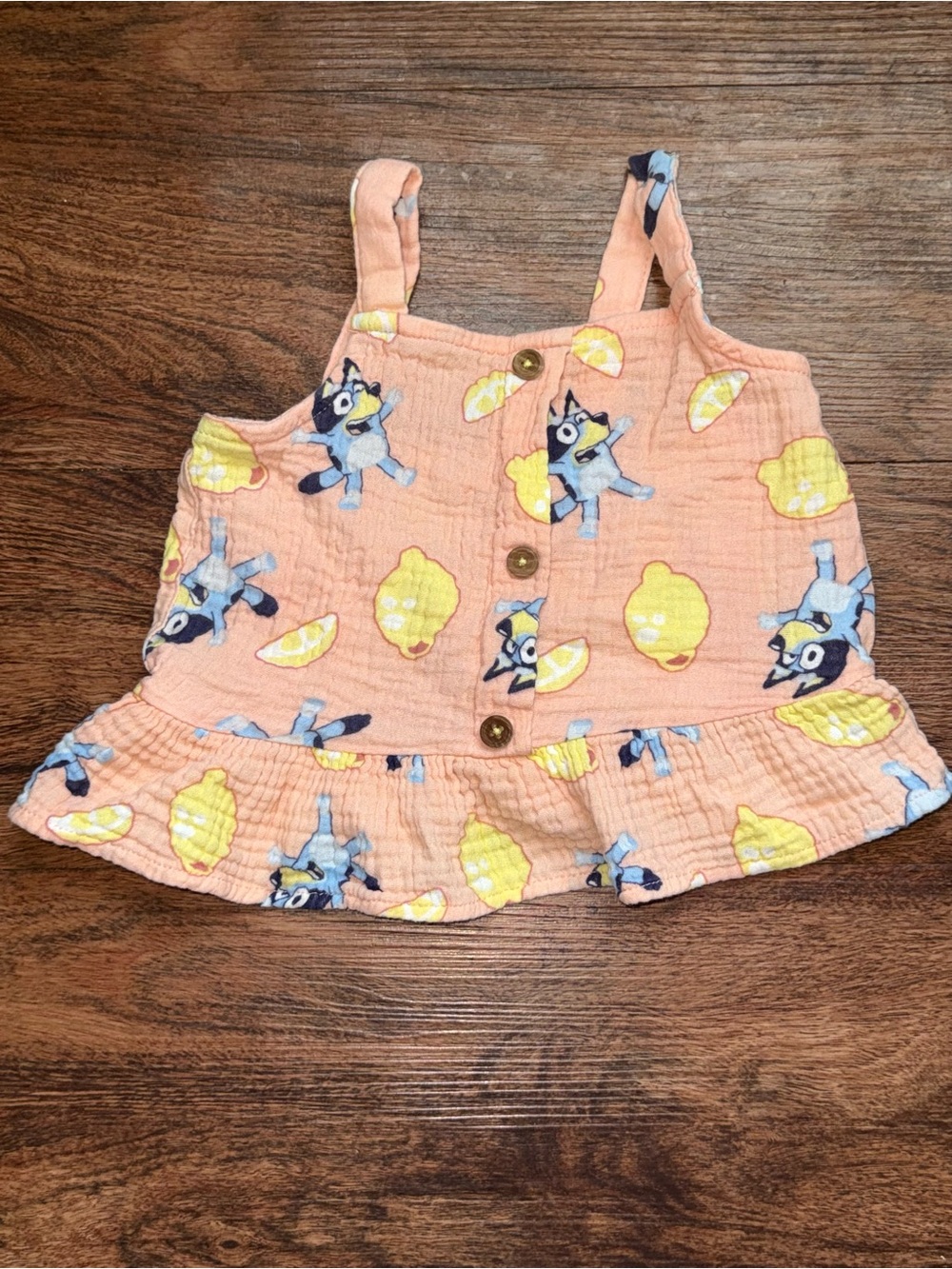 Girls Peach bluey Lemon Print Ruffle Tank Top